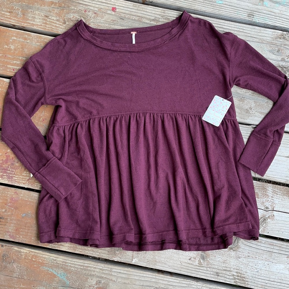 Free People Burgandy Long Sleeve Top